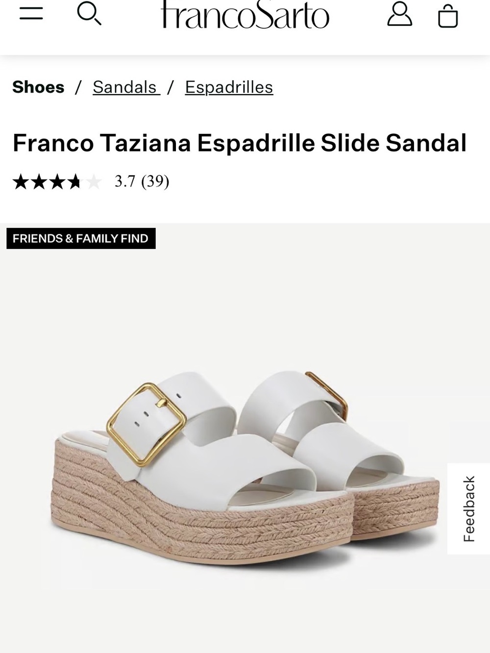 Franco Sarto White Espadrille Slide with Gold Buckle
